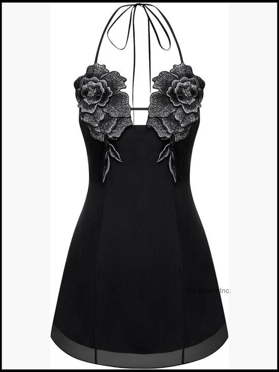 Dresses & Skirts - Women's Flower Embroidered Mini Dress, Polyester, Hand Wash Only
